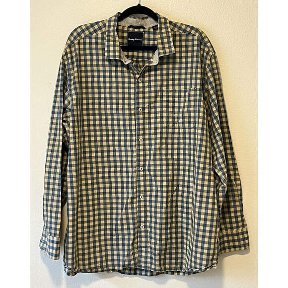 TOMMY BAHAMA silk blend long sleeve gingham plaid shirt XXL button Down - Picture 1 of 8